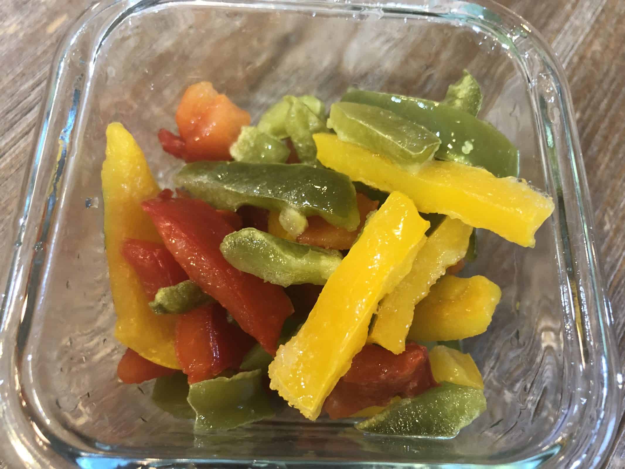 Tri Color Peppers in a glass bowl