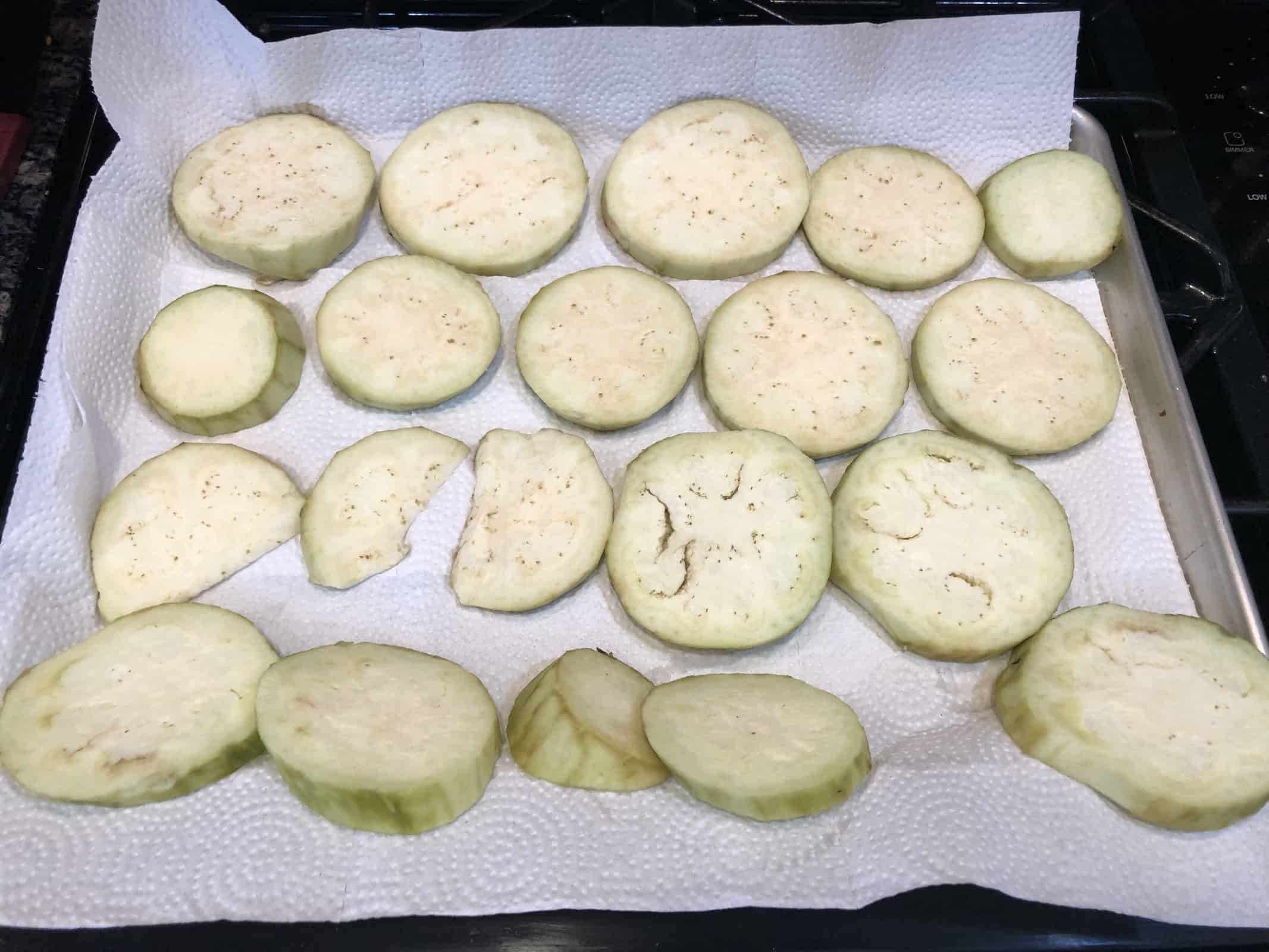 Eggplant slices on Paper towels
