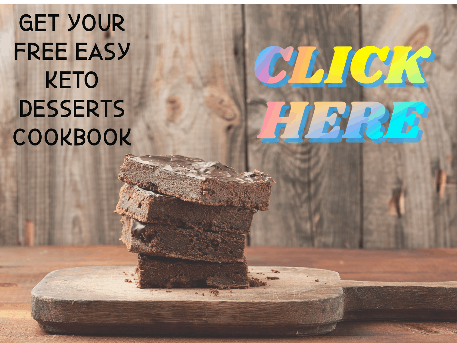 Four keto brownies stacked on a wooden cutting board