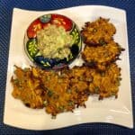 Sweet Potato Fritters on a plate with Salsa