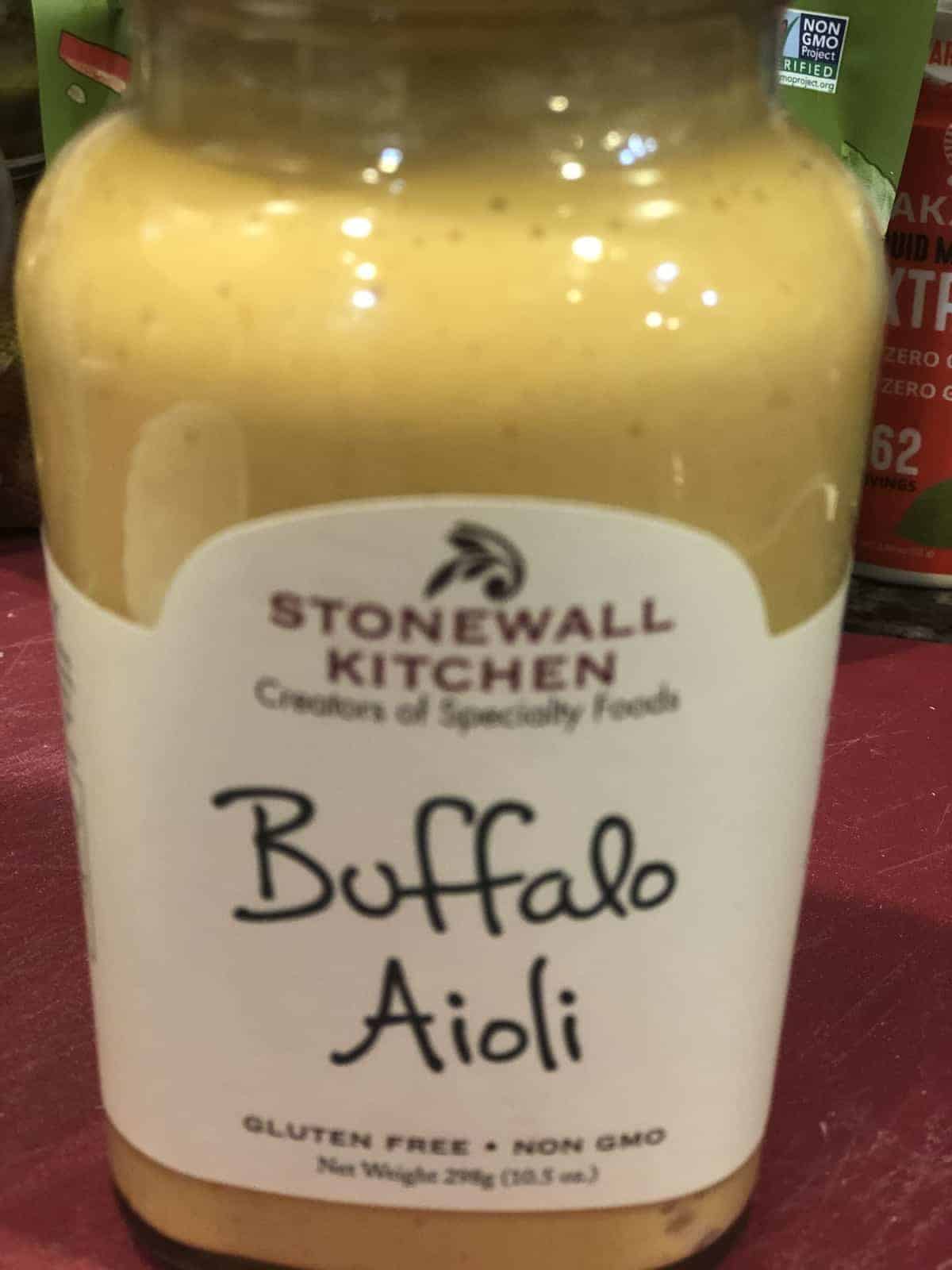 A jar of Buffalo Aioii Sauce