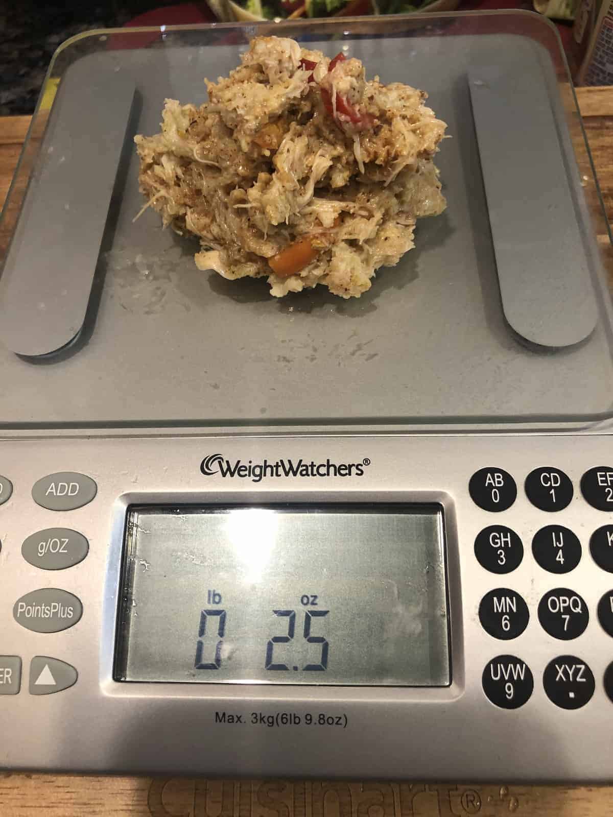 Weighing Crab Cakes on a digital food scale