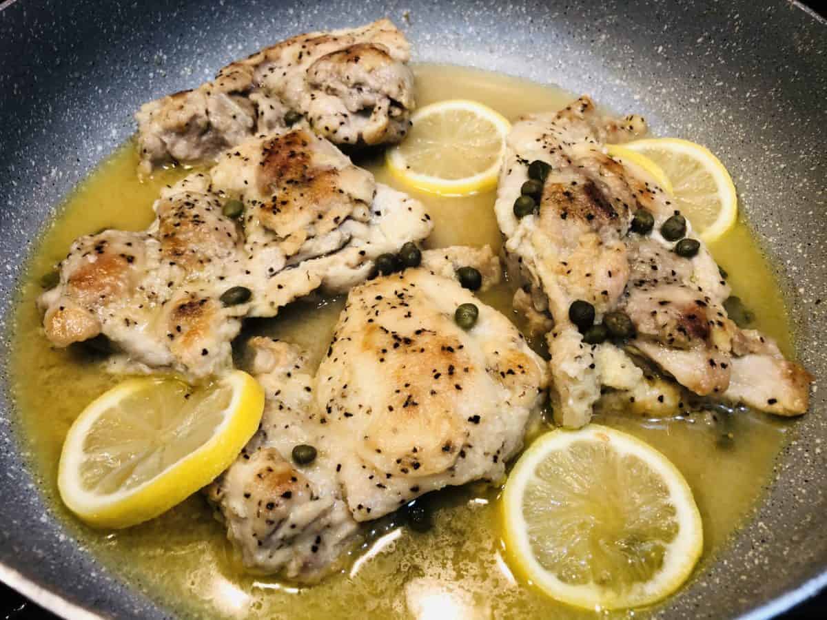 WW LemonCaper Chicken Thighs Easy Piccata Recipe SueSeaQPI