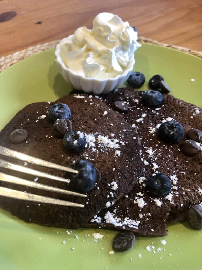 chocolate pancakes and blueberries