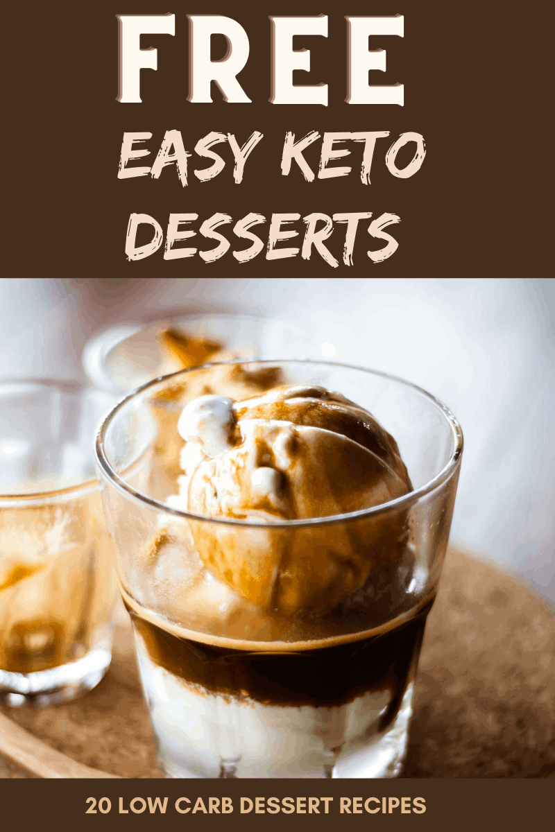 Easy Keto Desserts vanilla ice cream in a clear glass with caramel sauce poured on top