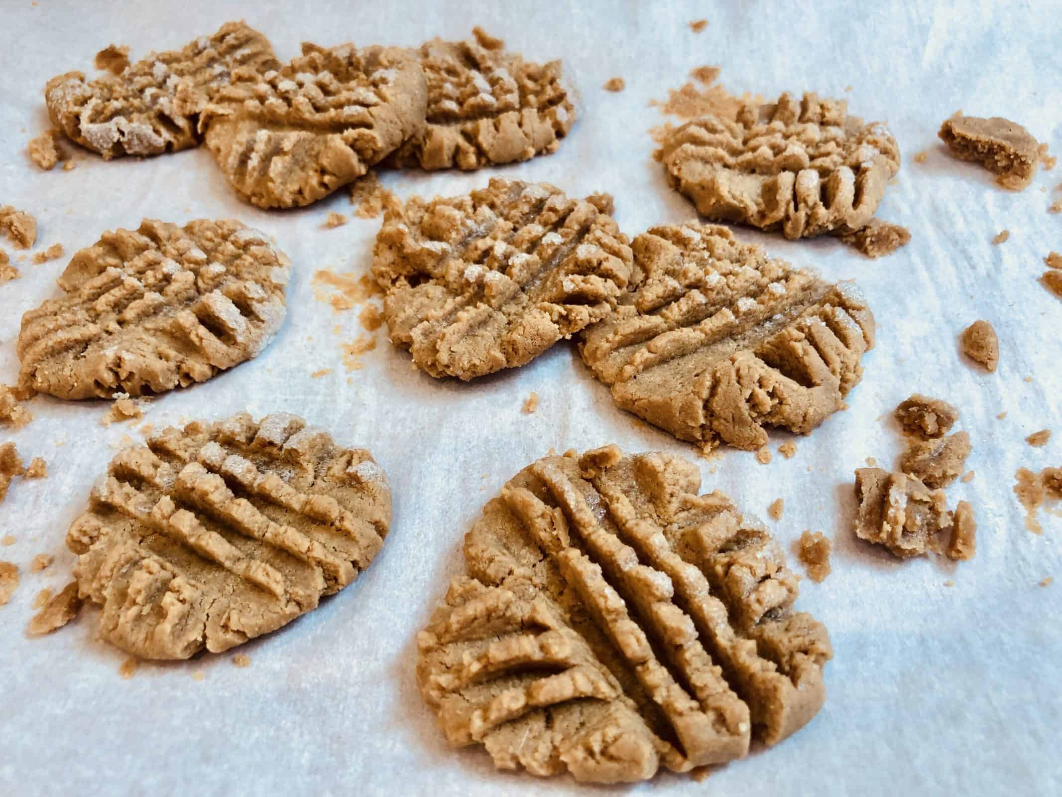Home made Peanut butter cookies on parchment paper
