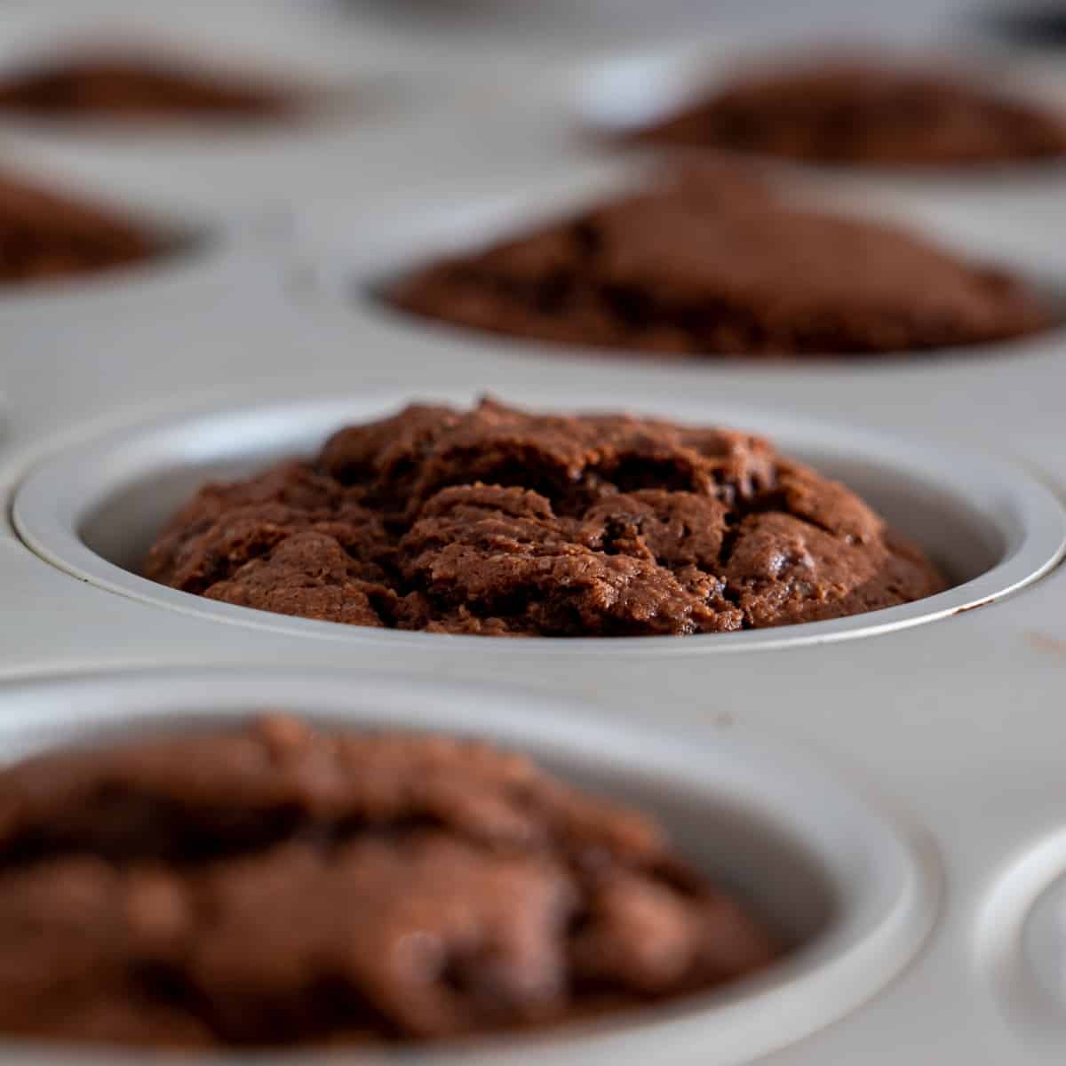 Double Chocolate Chip Muffins in a baking tin