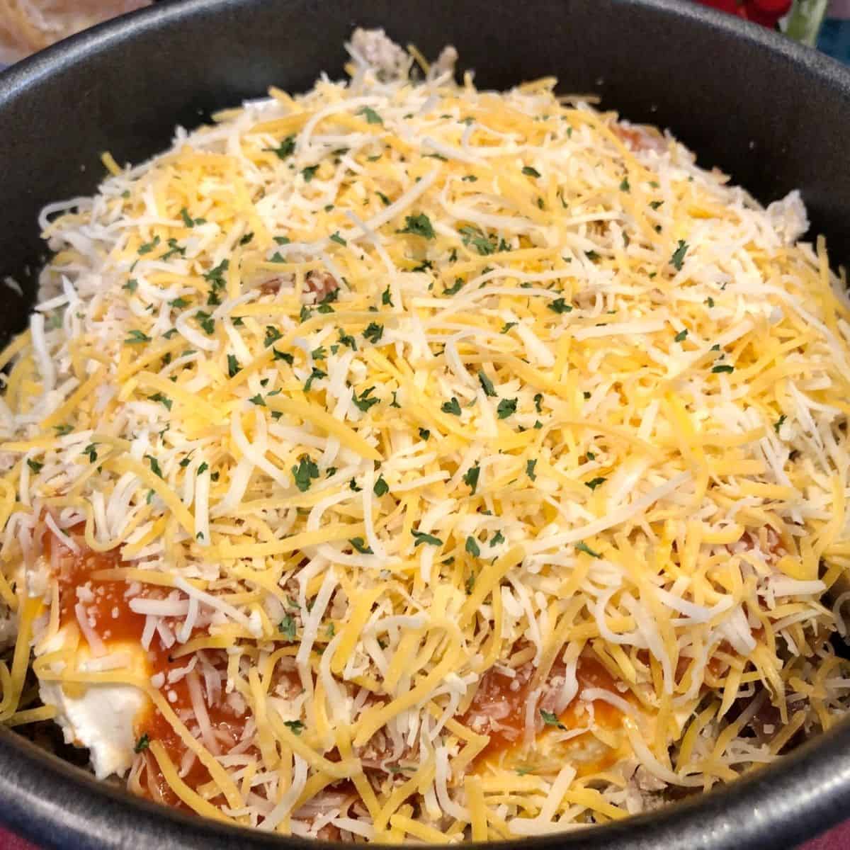 Uncooked Lasagna in a pan