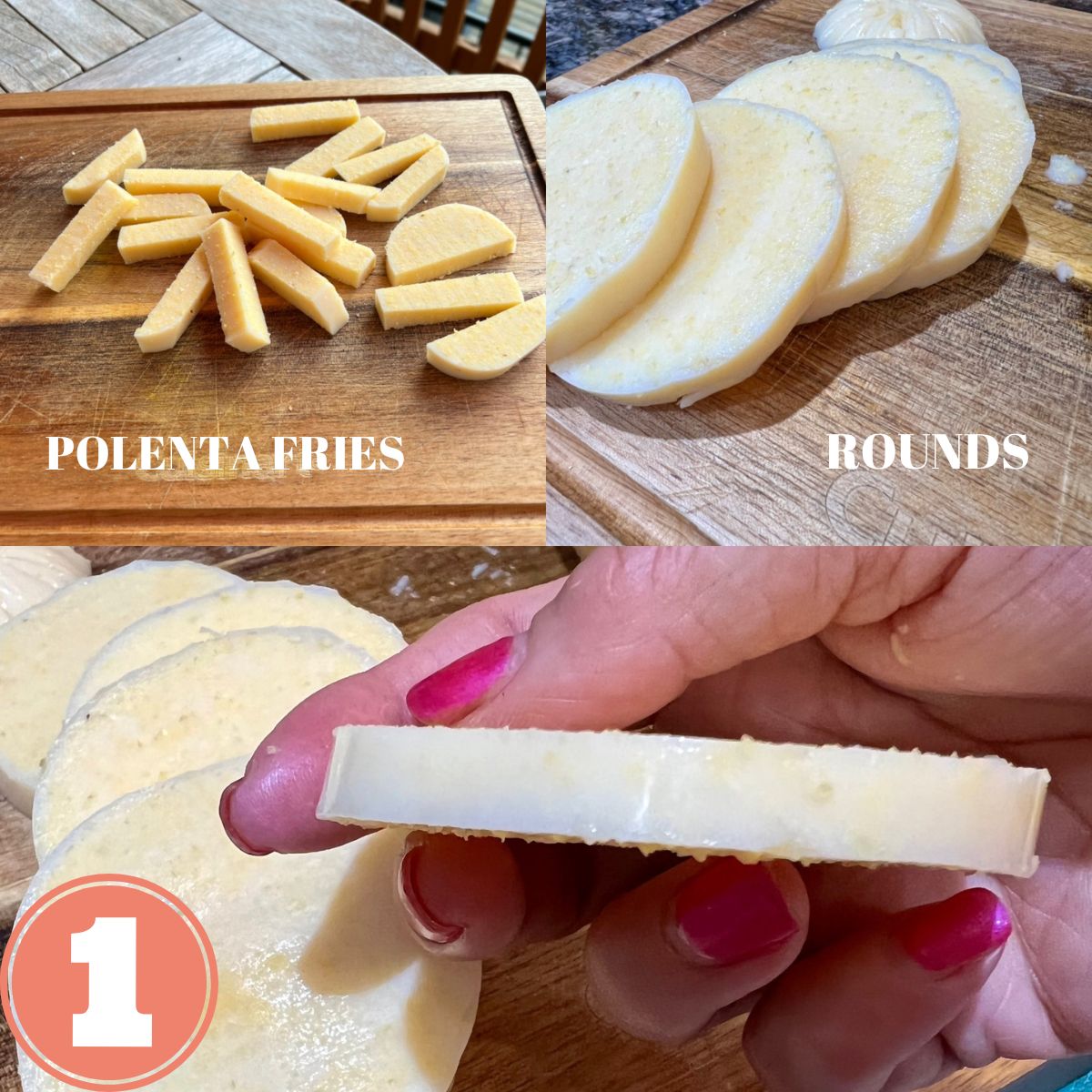 Polenta sticks and polenta slices and polenta rounds