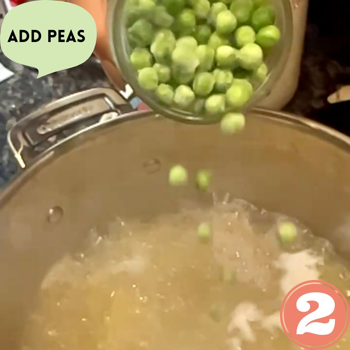 frozen peas being added to boiling water