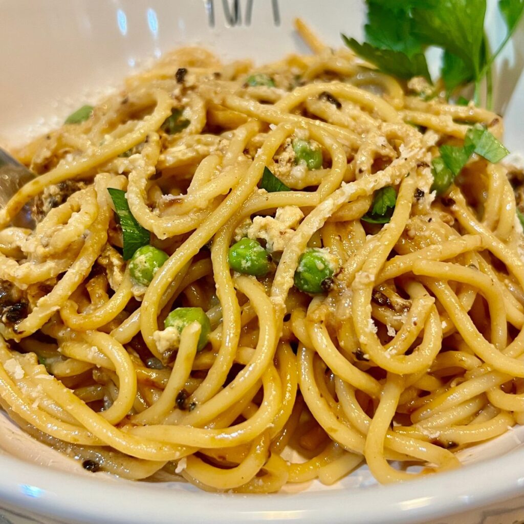 WW Spaghetti Carbonara with Peas - SueSeaQPI