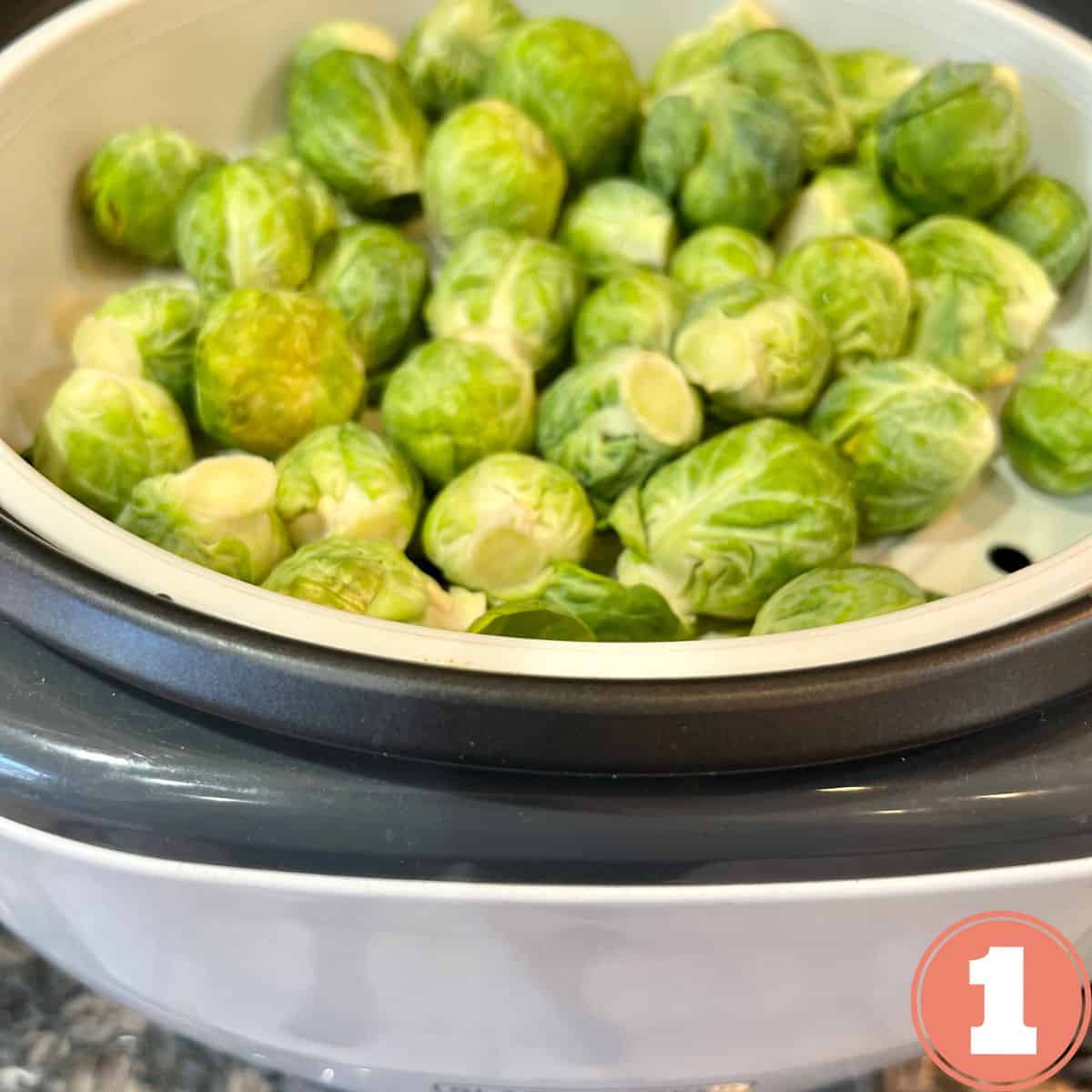 Brussel Sprouts in a steamer basket