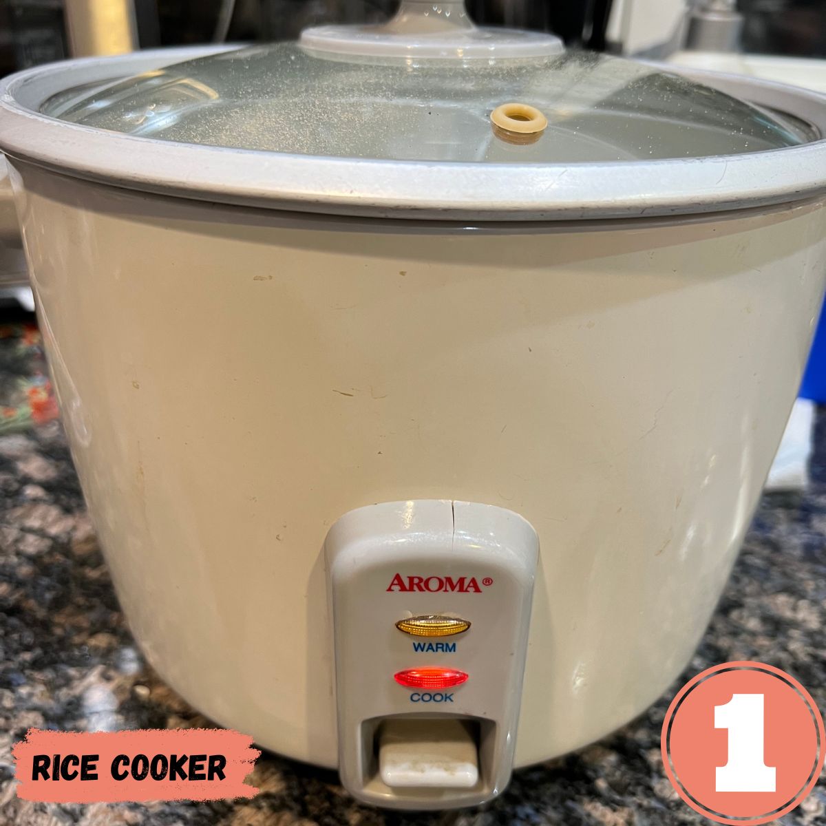 A rice cooker on the kitchen counter