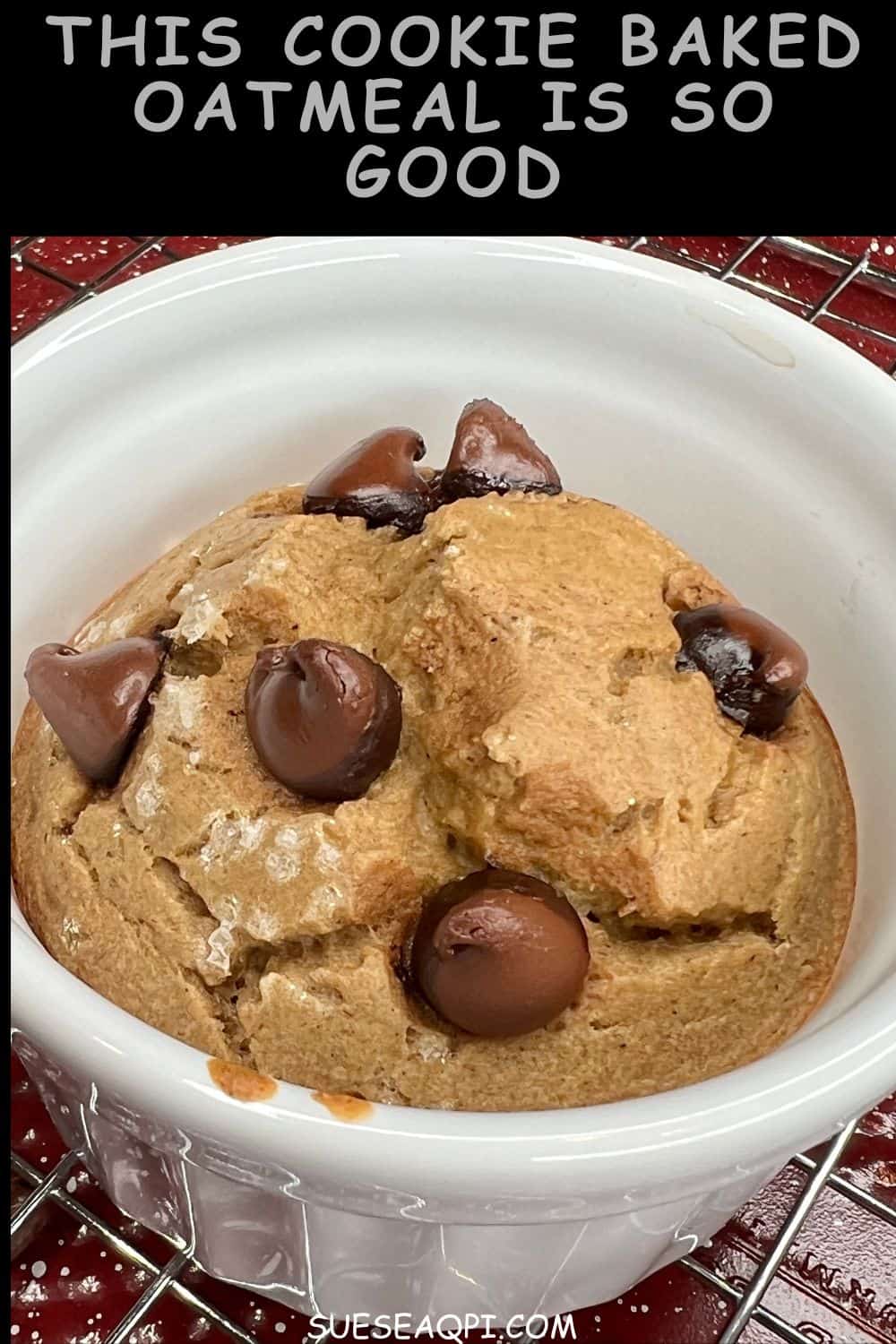 Cookie Baked Oatmeal in a white ramekin