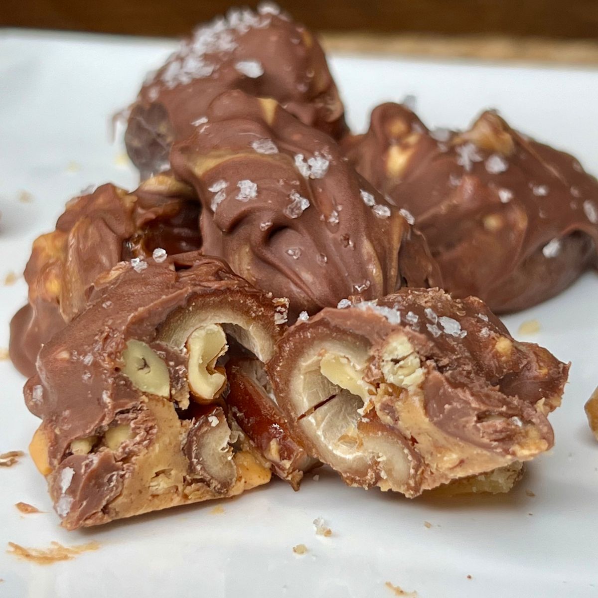 A plate of homemade gluten free snickers bars