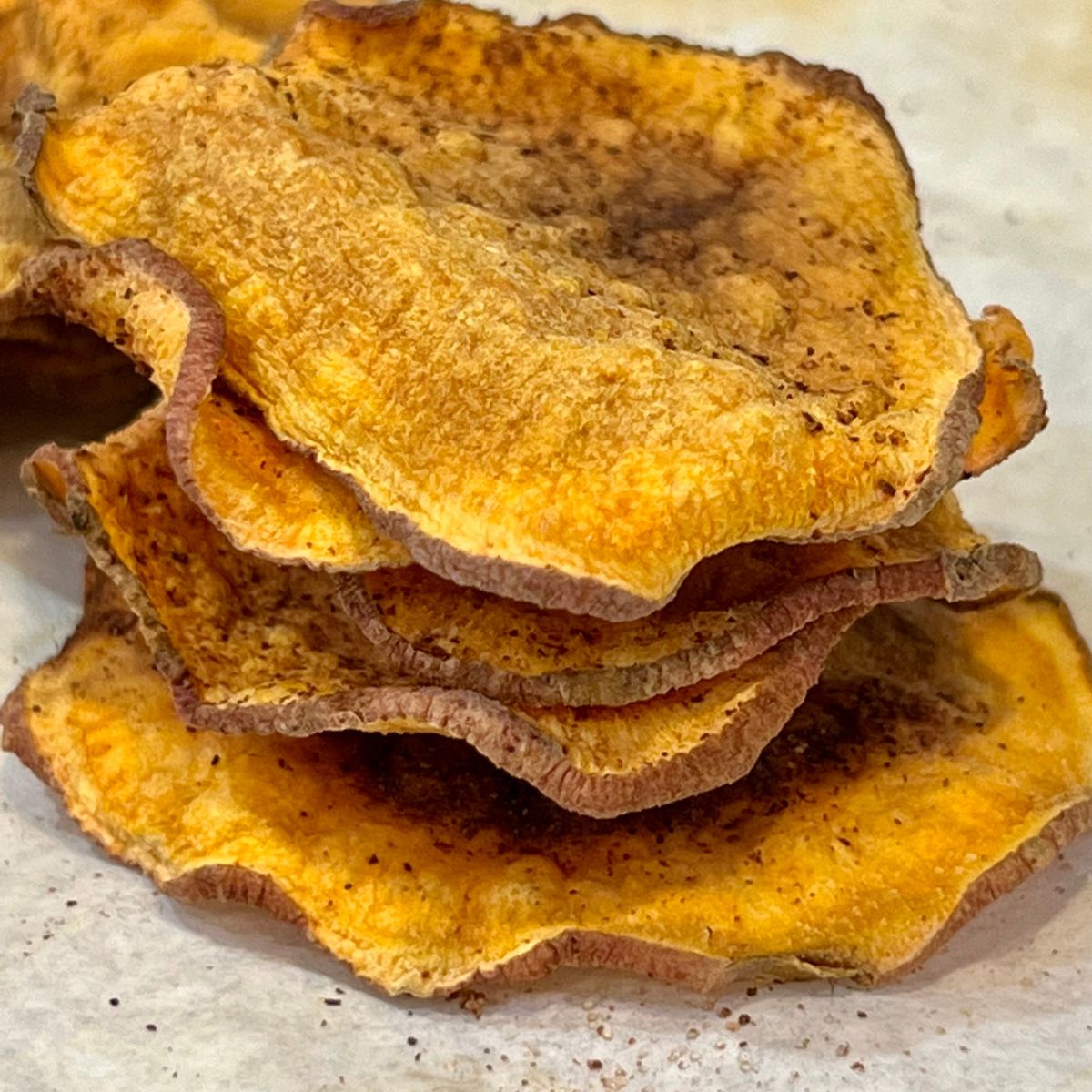 A stack oil free sweet potato chips