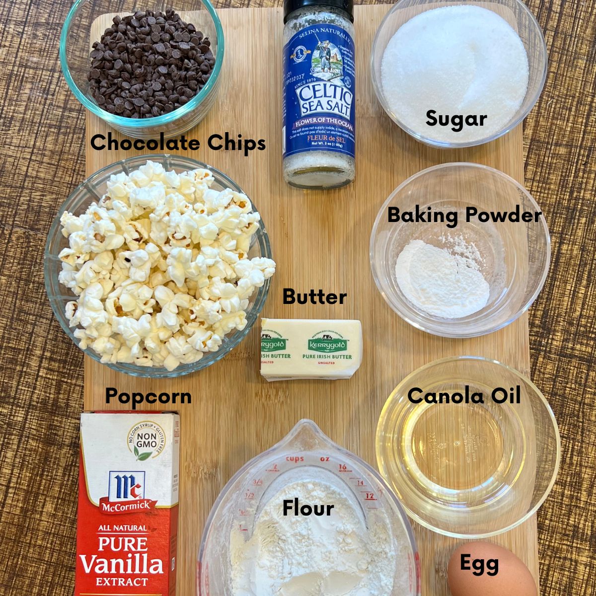 Ingredients for WW Popcorn chocolate chip cookies 