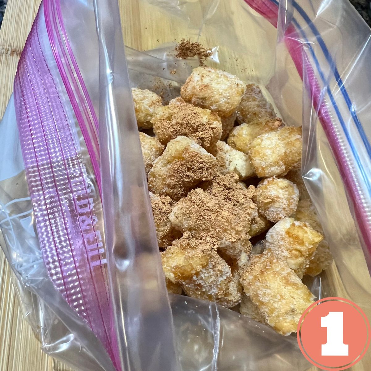 Taco seasoned frozen tater tots in a ziplock baggie