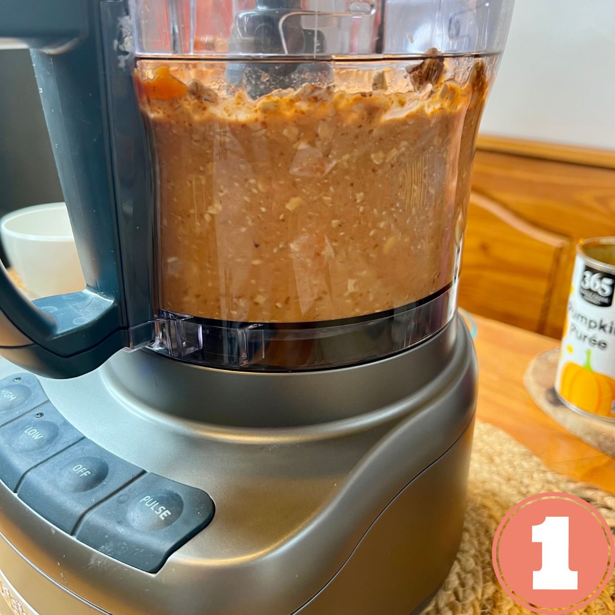 Pumpkin and rolled oats in a food processor