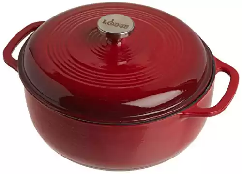 Lodge 6 Quart Enameled Cast Iron Dutch Oven with Lid – Dual Handles – Oven Safe up to 500° F or on Stovetop - Use to Marinate, Cook, Bake, Refrigerate and Serve – Island Spice Red