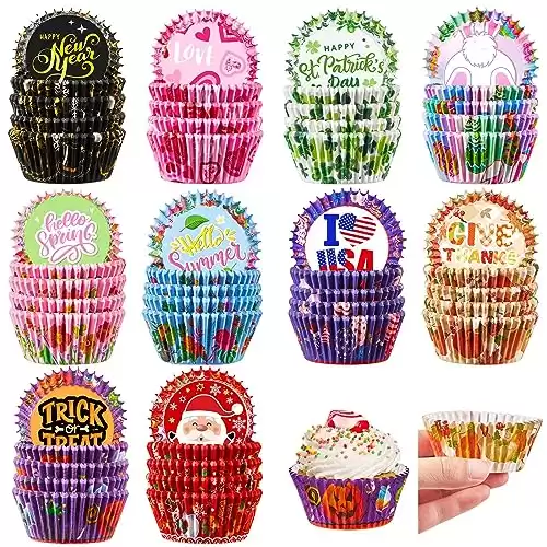 Qilery 1000 Pcs Holiday Cupcake Liners Seasonal Cupcake Liners Halloween Thanksgiving Christmas Cupcake Wrappers Muffin Liners Baking for New Year Valentine's Day St Patrick's Day Easter Spr...