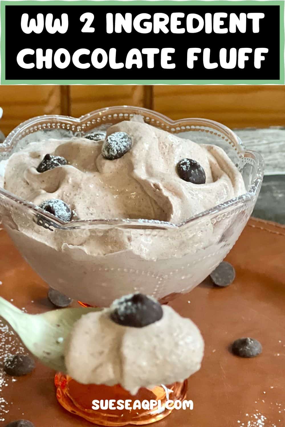 Ww Chocolate Fluff 2 Ingredient dessert in a glass bowl