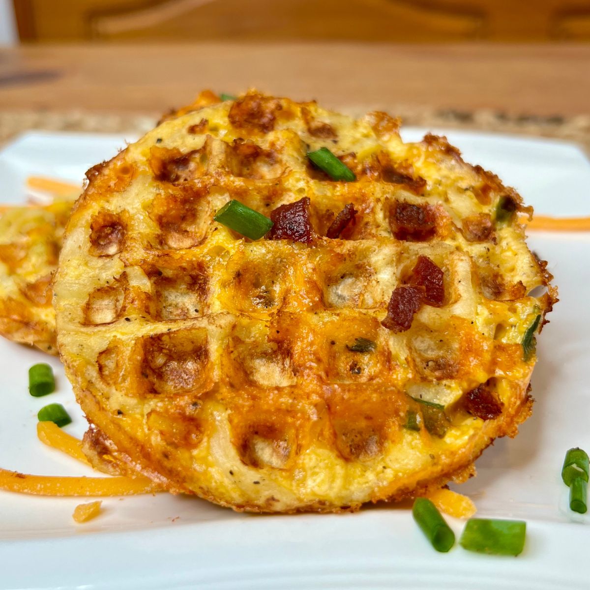 Weight Watchers Cheddar Hash Brown Waffle with chives and bacon bits