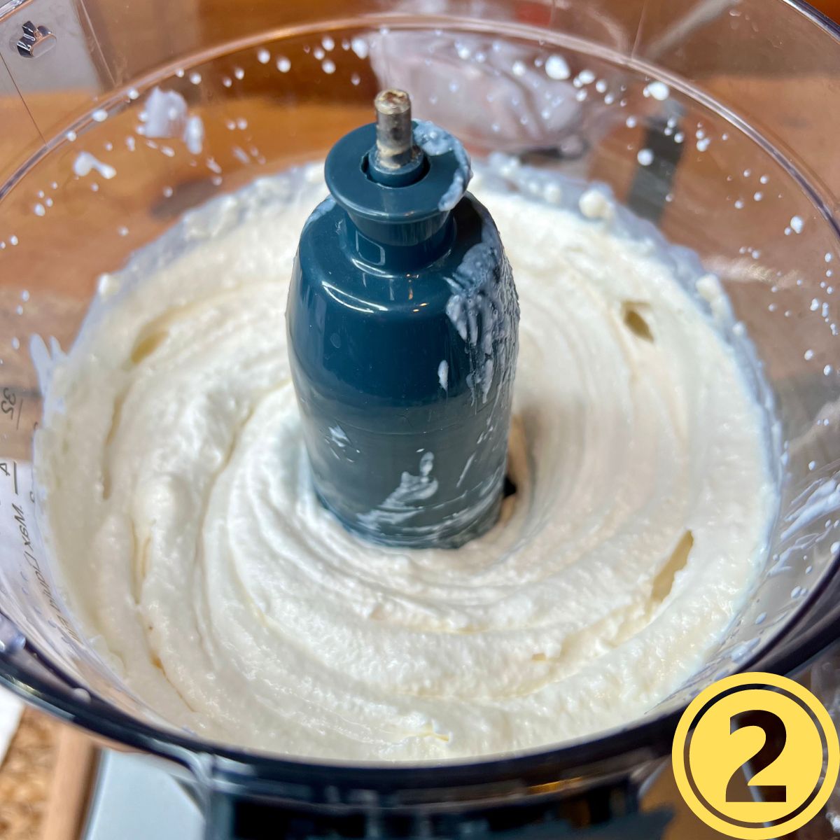 Blended cottage cheese in a food processor