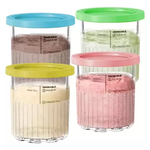 NANOBABY Pint Containers and Lids Replacement Compatible with Ninja Creami Deluxe 11-in-1 Ice Cream Makers, 24oz Pint Cups Replacement for Ninja Deluxe NC500 NC501 NC500C NC501C NC501H,4-Pack,BPA Free