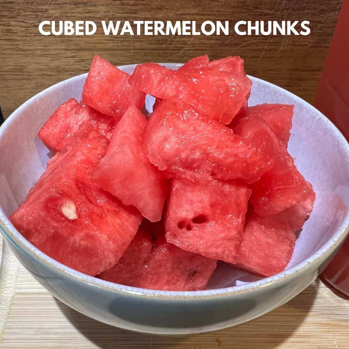 Cubed watermelon chunks in a bowl