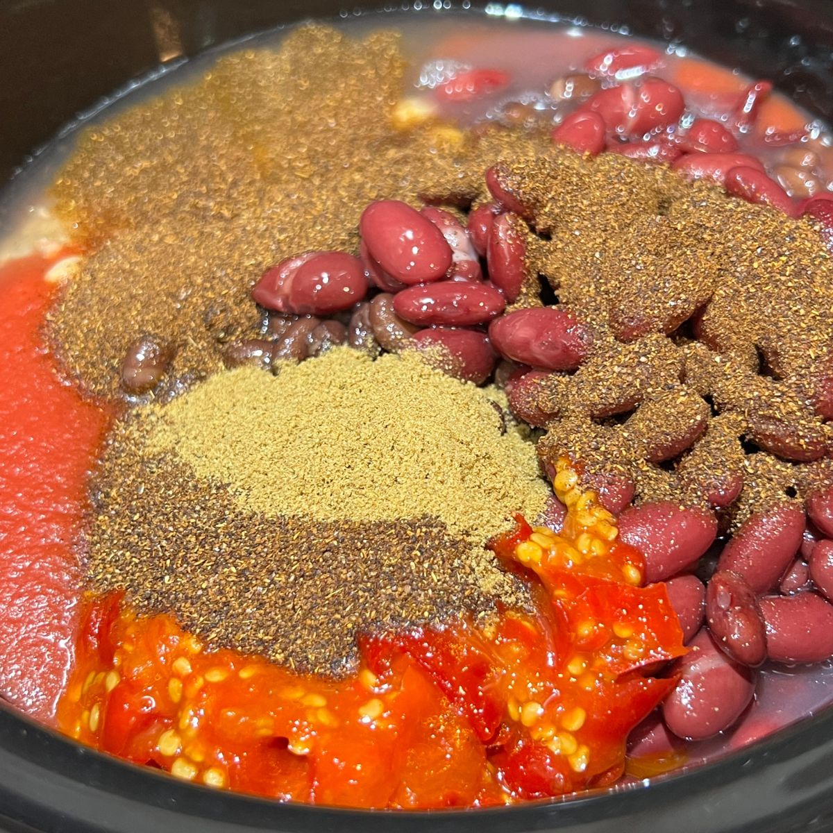 3 bean turkey chili in a slow cooker