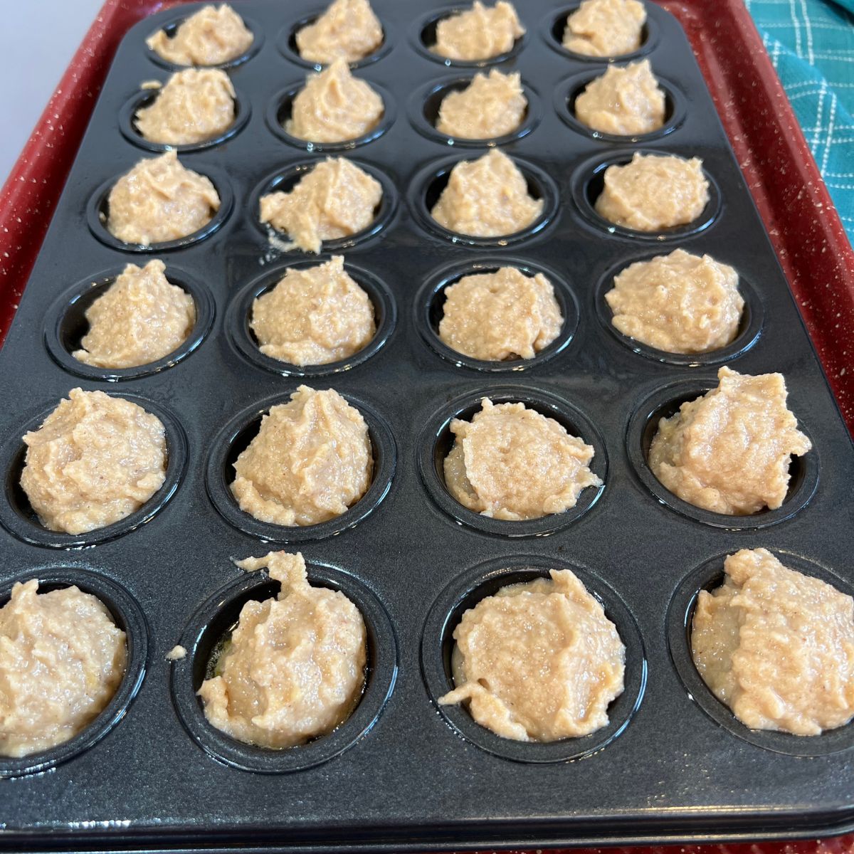 Banana Cinnamon Churro  Muffin batter in a muffin pan