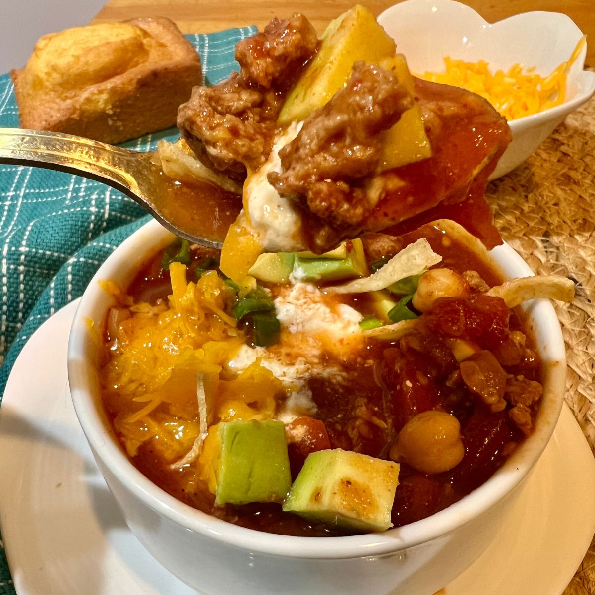 A spoonful of three bean crockpot chili