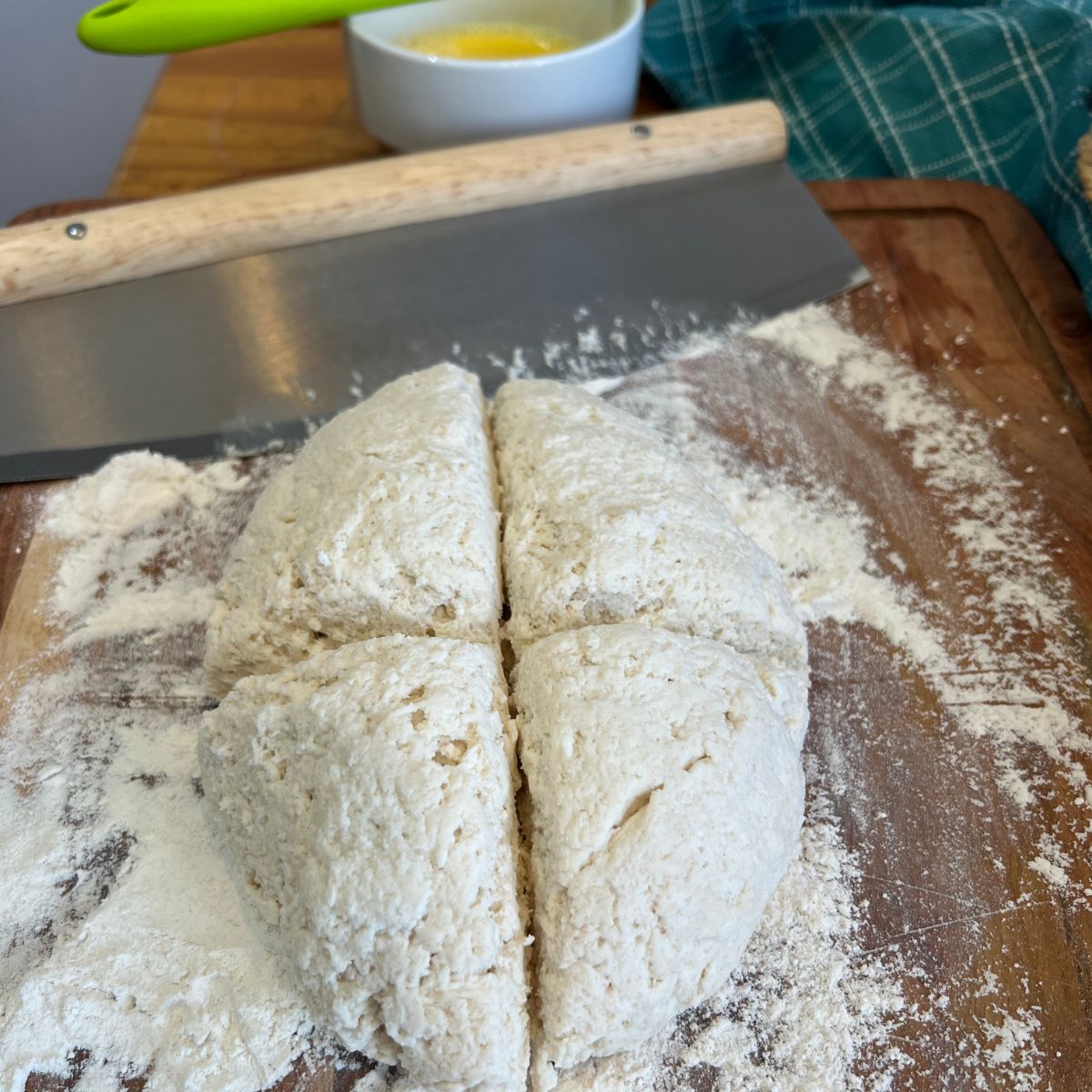 Cottage cheese bagel dough on a cutting board