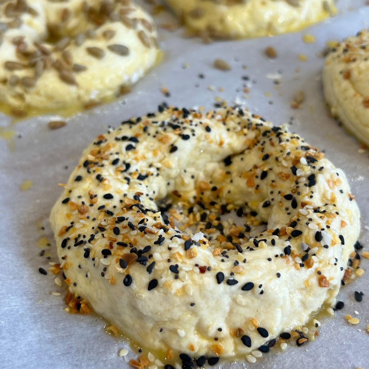 Cottage cheese bagels with everything bagel seasoning