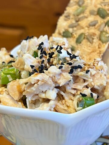 A bowl of healthy high protein Teriyaki chicken salad