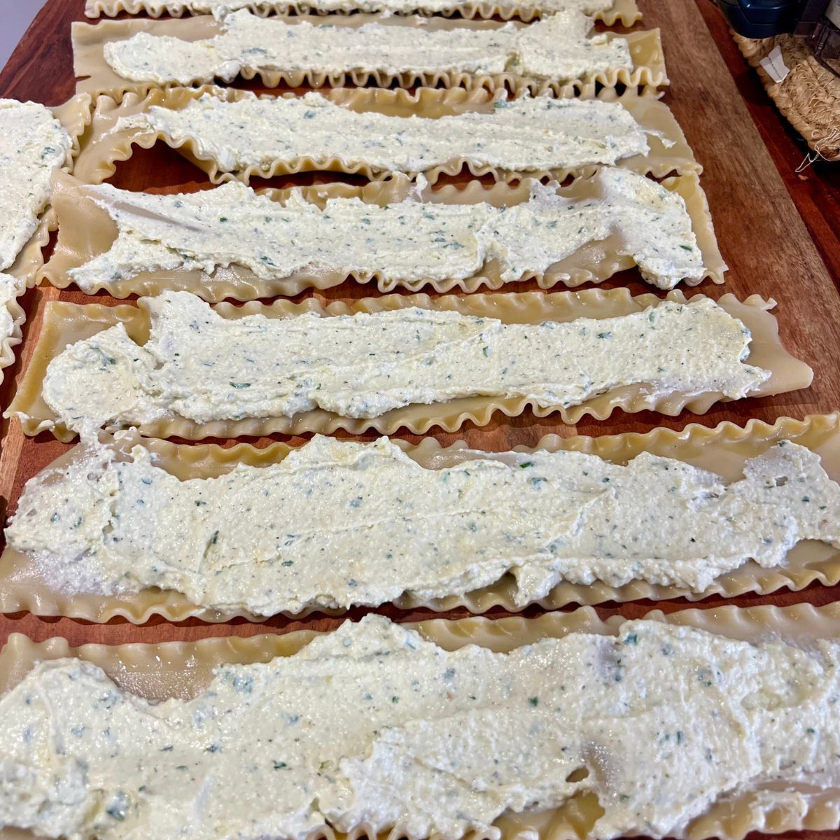 Lasagna noodles with a cottage cheese spread