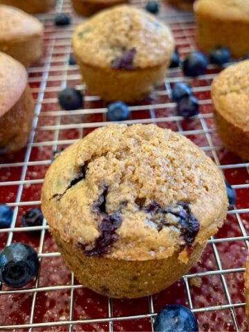 Gluten Free Blueberry Muffins on a wire rack