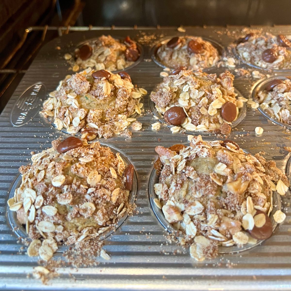 Banana Chocolate Chip Muffins baking in the oven