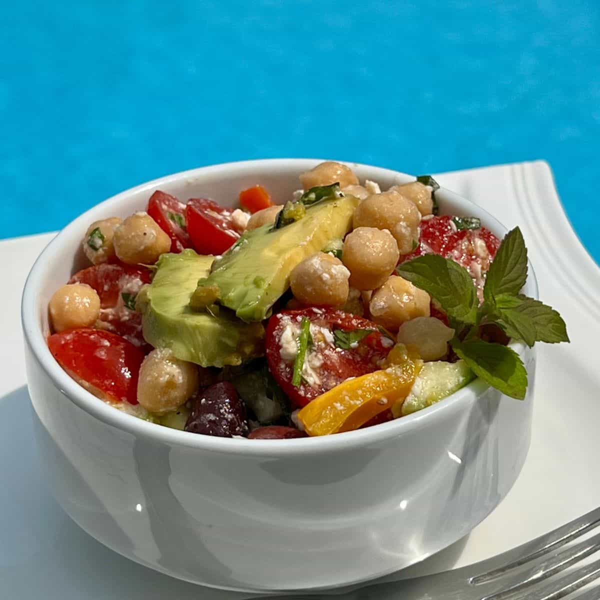 Summer Chickpea Salad with Lemon Feta Dressing
