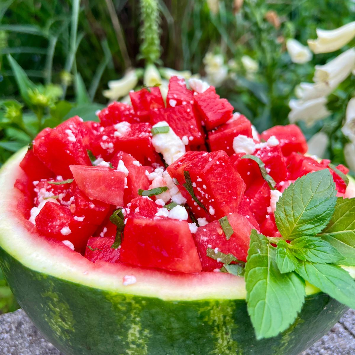 Watermelon feta mint summer salad bowl