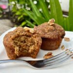 Healthy Zucchini Muffins on a plate in a garden