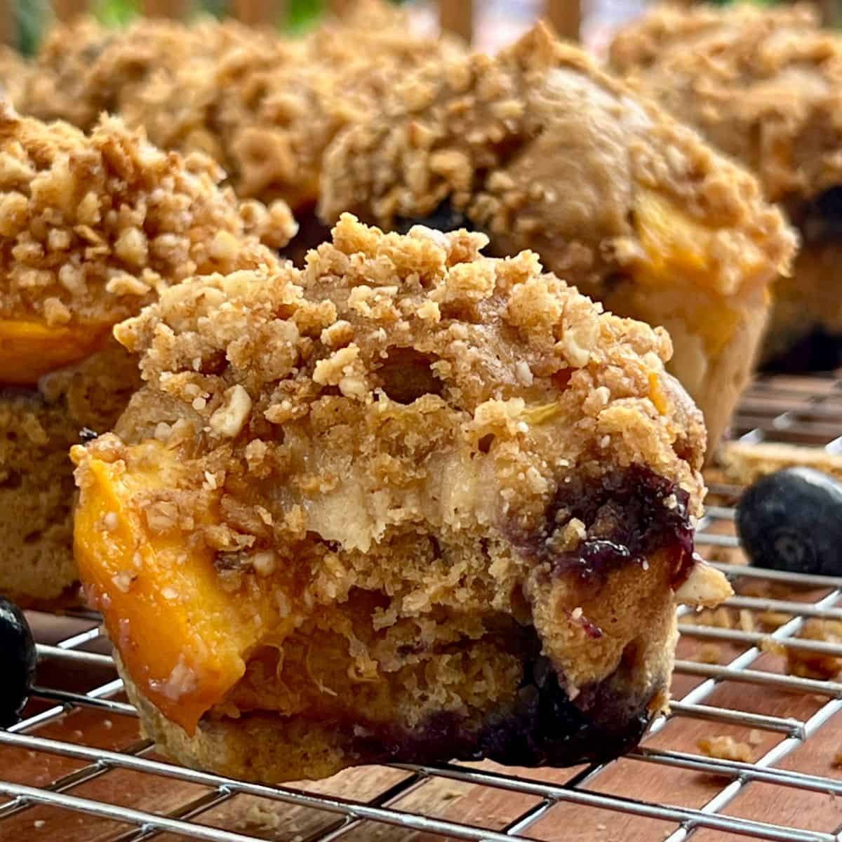 Healthy blueberry peach muffins