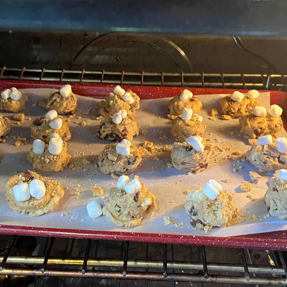 Smores marshmallow Cookies baking in the oven