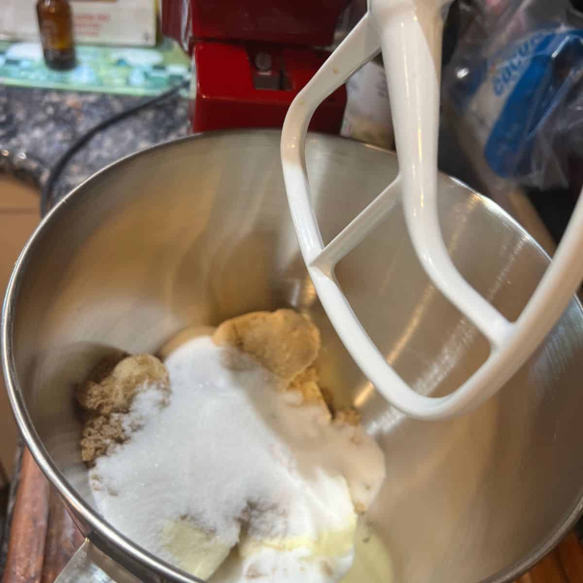 Smores chocolate chip cookie batter in a Kitchenaid mixer bowl