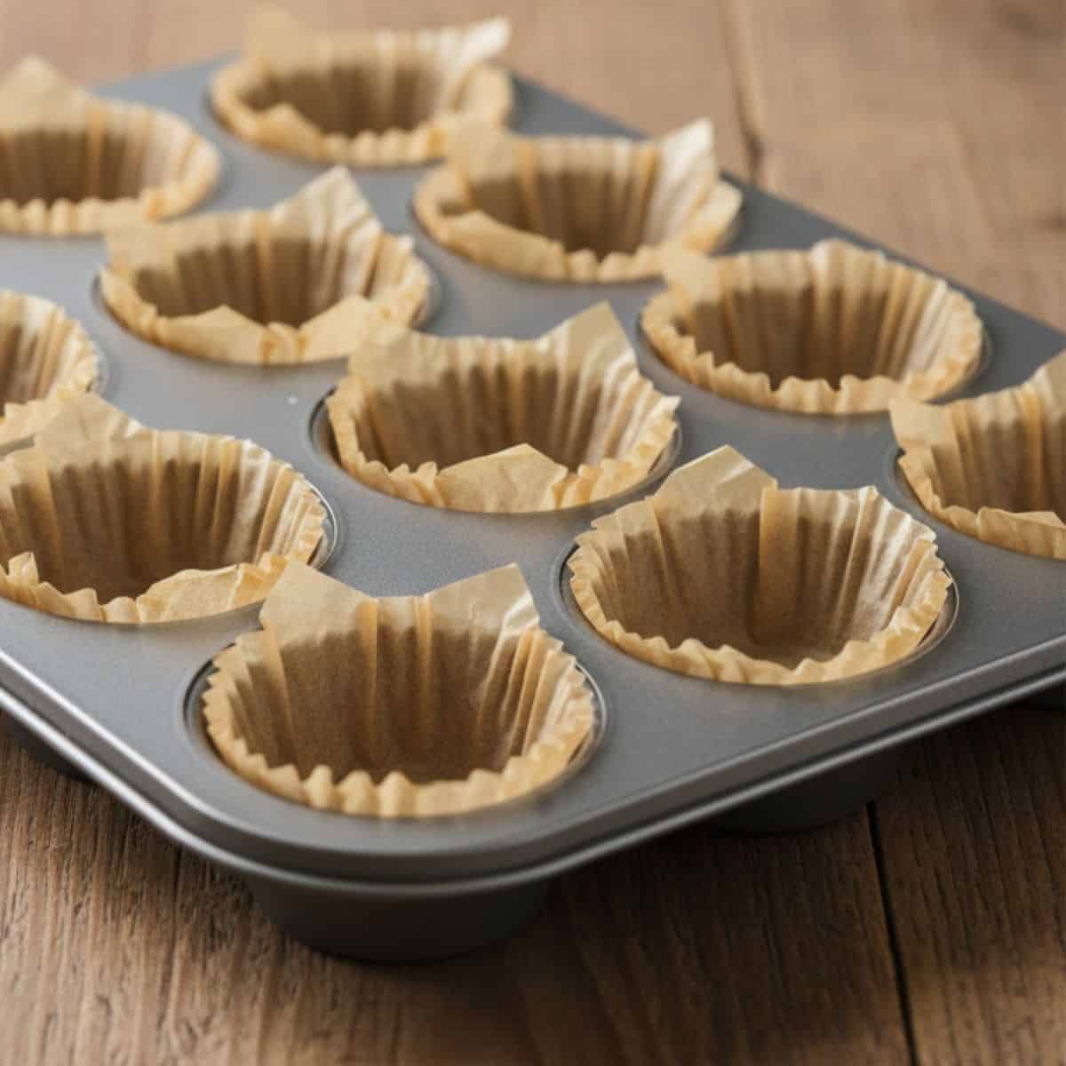 12 cup muffin pan with parchment paper liners