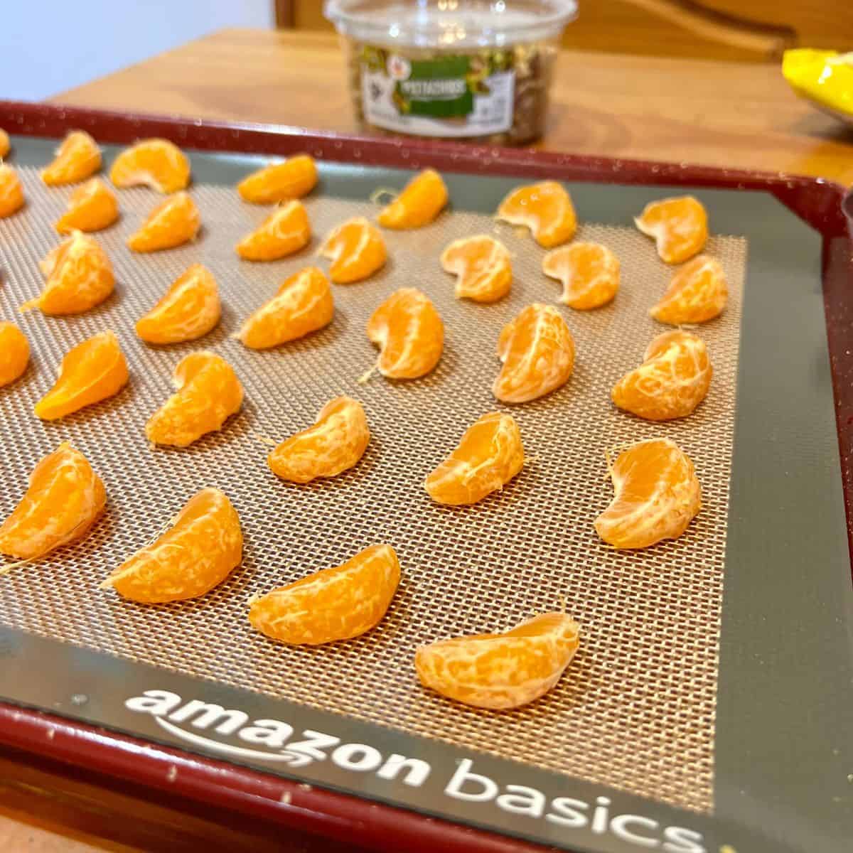 Clementine slices on a sheet pan