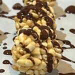 Chocolate Drizzled Peanut Butter Rice Balls