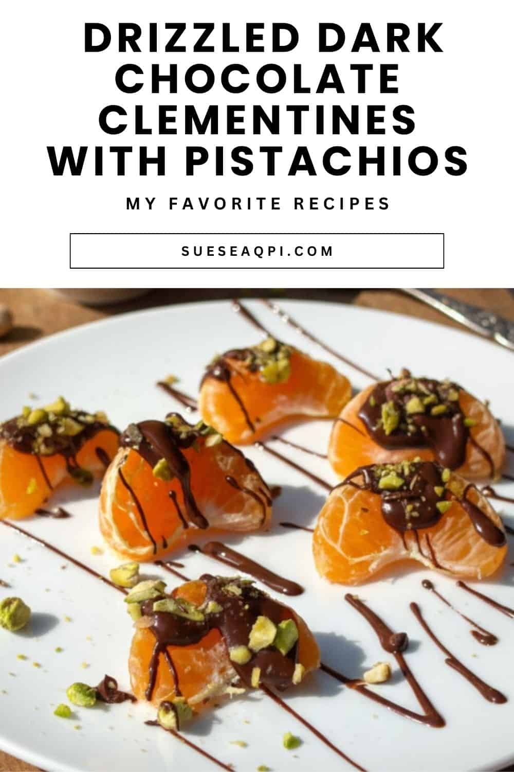 dark chocolate drizzled clementines with pistachio