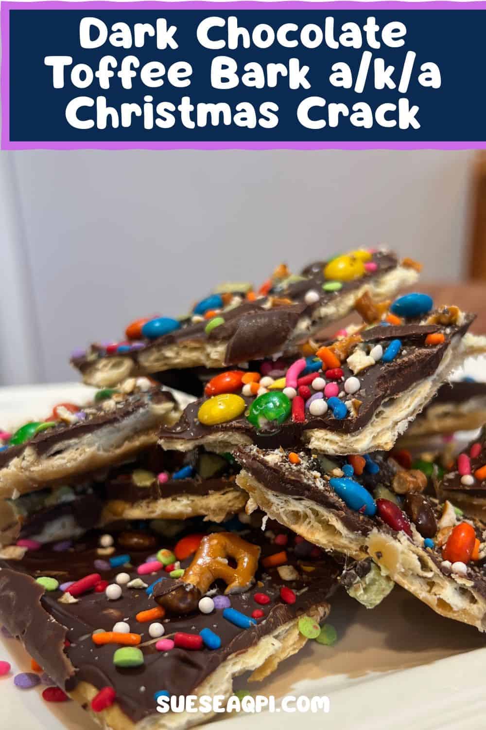 Dark Chocolate Christmas Crack n a stack on a plate